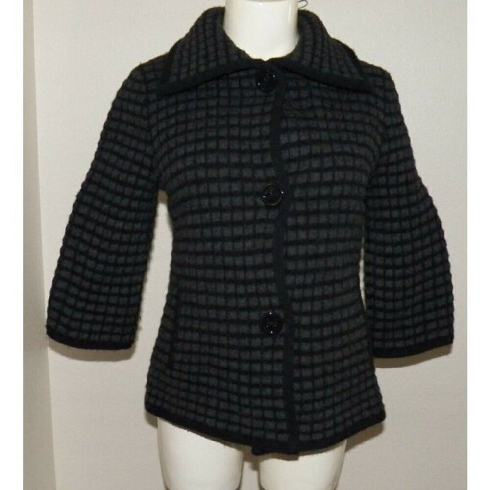 Jones New York Jacket Black/Gray 100% Merino Wool 3/4 Sleeves RUNS SMALL (XS)